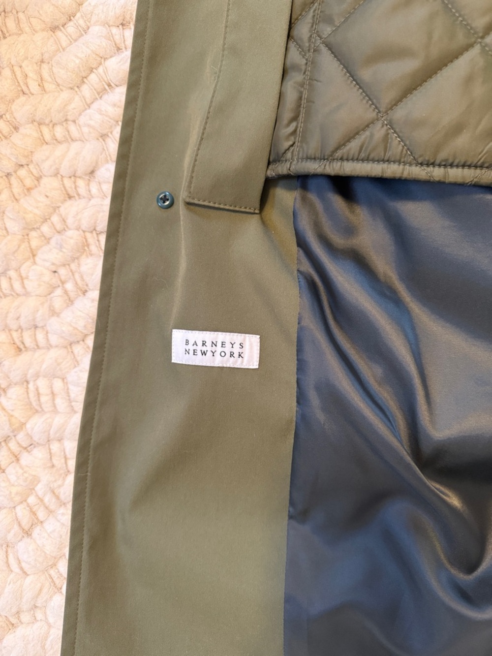 Tag on- Barney’s Olive Green Quilted Hooded Coat - Picture 10 of 16